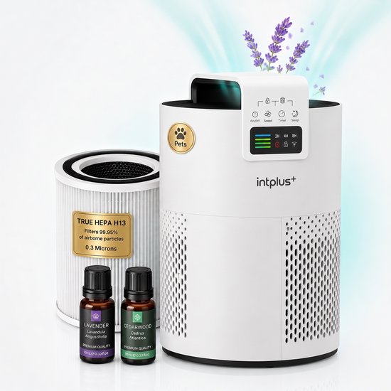 Airflow XL Luchtreiniger / Air Purifier voor Huisdieren  Allergie - 350 m³/h – HEPA Filter H13 – App bediening  Luchtkwaliteitsensor - intplus+
