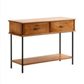 Eikenhouten console tafel met metalen voet en drie lades 90 x 40 x 75cm