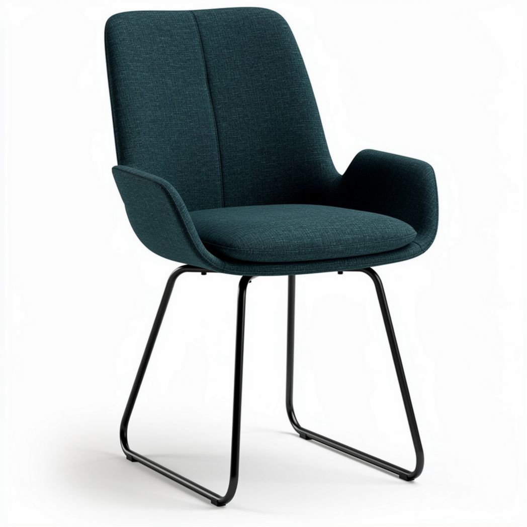 Stoel met metalen onderstel in donkerblauw stof afmetingen 45 x 55 x 85cm