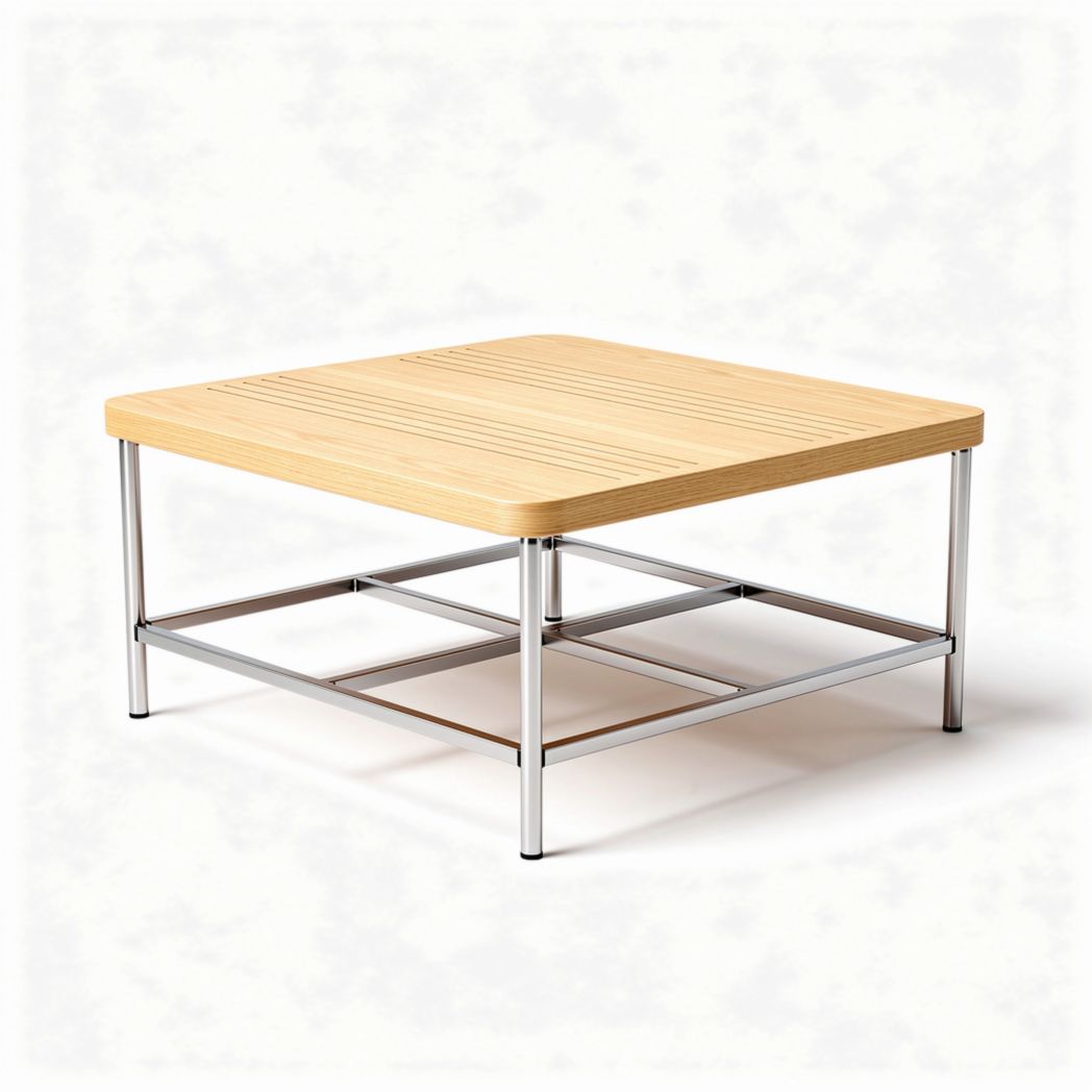 Koffietafel van bamboehout met chrome metalen frame 80 x 80 x 30cm