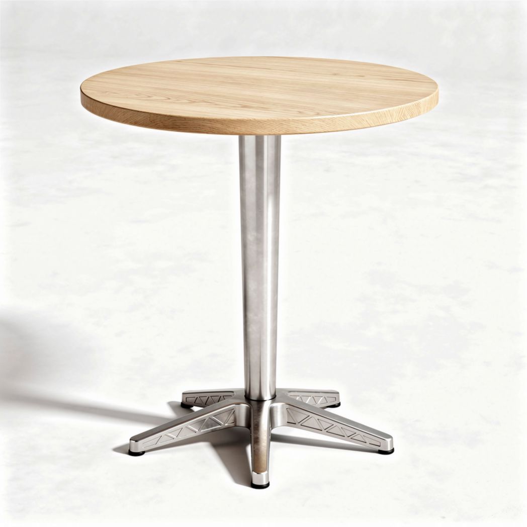 Ronde tafel met houten bovenblad en aluminium voet 75 x 75 x 75cm