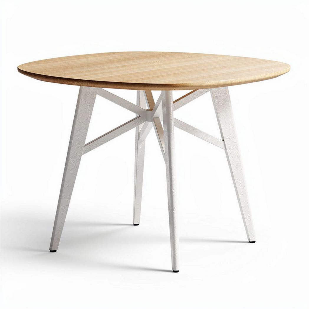 Houten ronde tafel met stalen poten geschikt voor eetruimtes van 100 x 100 x 75cm