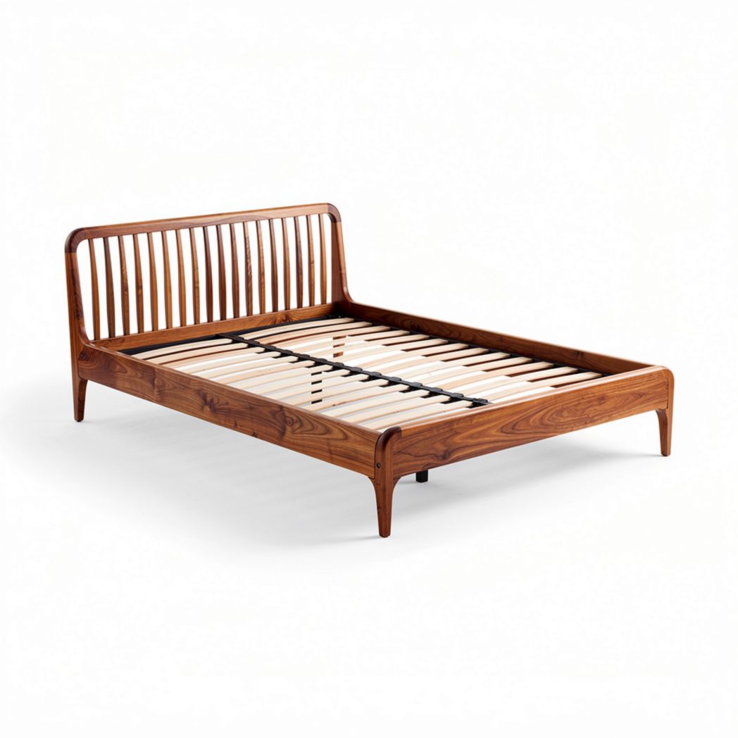 Houten bed met lattenbodem en rugleuning in walnotenkleur 200 x 160 x 30cm