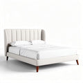 Bed in stof met hoofdbord en houten poten 200 x 160 x 100cm crème