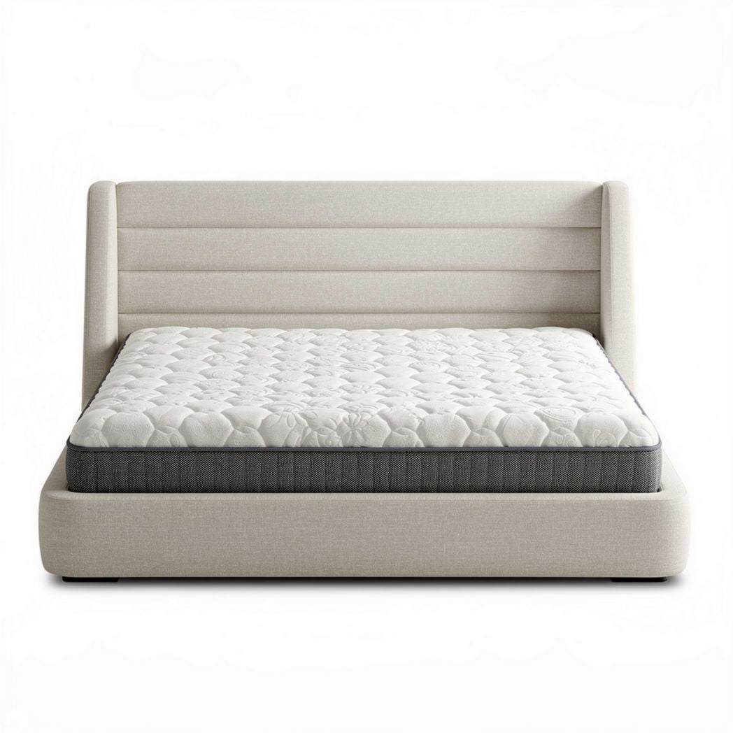 Bed met gestoffeerd hoofdbord en matras afmeting 200 x 160 x 100cm