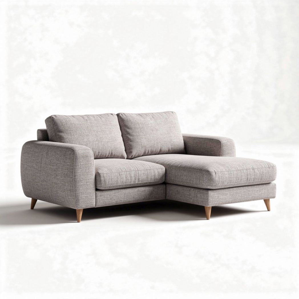 Hoekbank van stof in lichtgrijs met afmetingen 190 x 90 x 85 cm