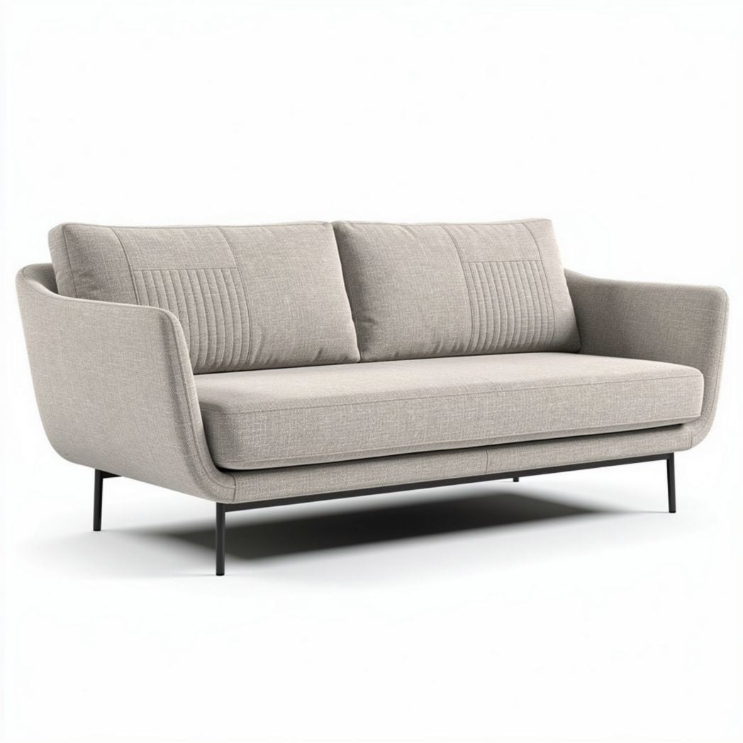 Hedendaagse bank in lichtgrijs stof met metalen poten 180 x 85 x 75cm
