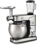 Royal Swiss Keukenmachine 10L XXL – 2000W Krachtige Standmixer – 3-in-1 met Vleesmolen  Glazen Blender – 6 Snelheden + Pulse – RVS Mengkom