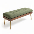 Bankje van groen stof met houten lade en gouden poten 120 x 40 x 45cm