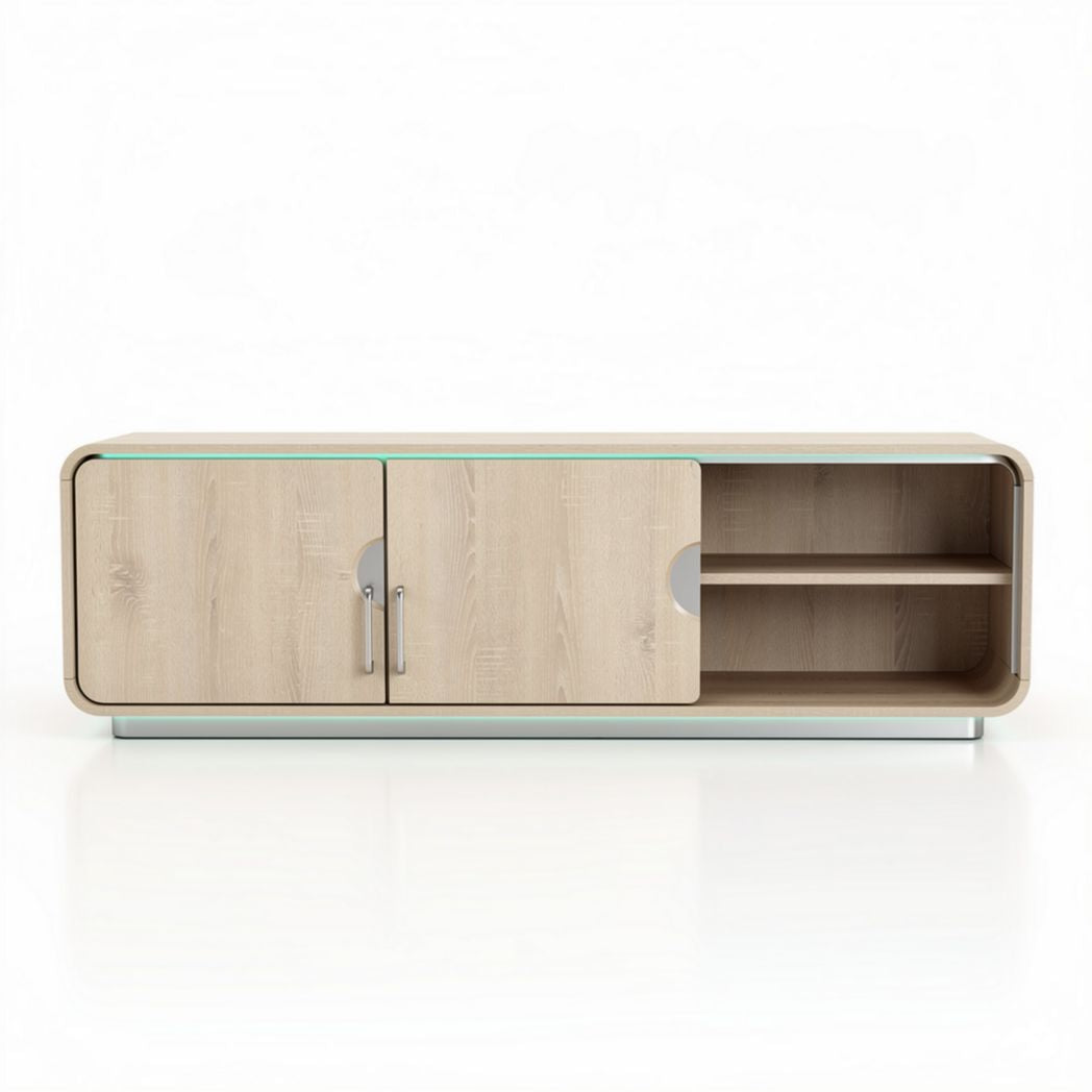 moderne tv kast van licht hout 150 x 40 x 50cm met open vakken