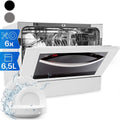 Klarstein mini-vaatwasser voor 6 couverts, stille UV-vaatwasser, compact met 7 wasprogramma's, kleine tafelvaatwasser voor thuis, kantoor, camping, mini-vaatwasser met wateraansluiting(Wit)