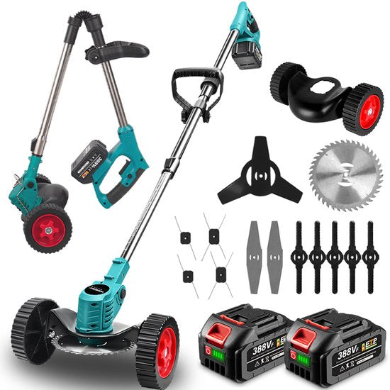 Yofidra Accu Bosmaaier - 4-in-1 Kantenmaaier - 150 mm Grastrimmer - Opvouwbaar - Draadloos  Elektrisch Grasmaaier - Incl. 2 Accu ‘s - voor gazon, struiken en onkruid.