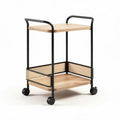 Houten serviestrolley met zwart metalen frames en wielen 40 x 30 x 70cm