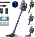 Olvy Steelstofzuiger Draadloos 350W - Met Dweilfunctie - 5 Zuigniveaus - Vacuum Cleaner - Draadloze Snoerloze Stofzuiger - Zonder Zak - Op Accu - 35Kpa - Kruimeldief(1 accu)