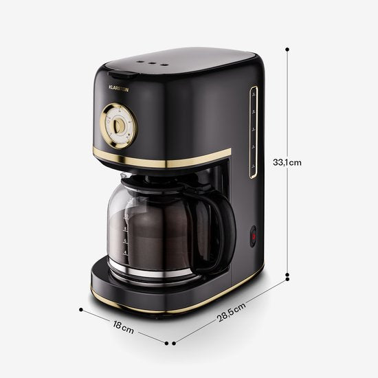 Klarstein Koffiemachine Victoria Filterkoffiemachine – met retro-design, 1,5 L voor tot 12 kopjes, warmhoudfunctie, anti-druppelsysteem, automatische uitschakeling - Coffee Machine - Koffieautomaat - Espressomachine(Zwart)