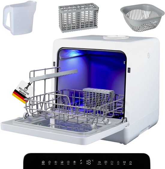 Sommertal SP9 Mini-vaatwasser | Tafelvaatwasser voor 1 tot 5 personen | borden tot 28 cm | 10+1 functies | Kleine compacte vaatwasser | vrijstaand, led, touch, 5 l waterreservoir  vaste aansluiting [energieklasse D]
